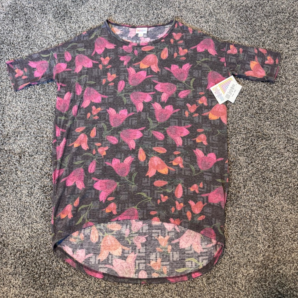 NWT LuLaRoe Irma Oversized Tee Women's Size XXS Floral Print Cotton Blend Hi Low